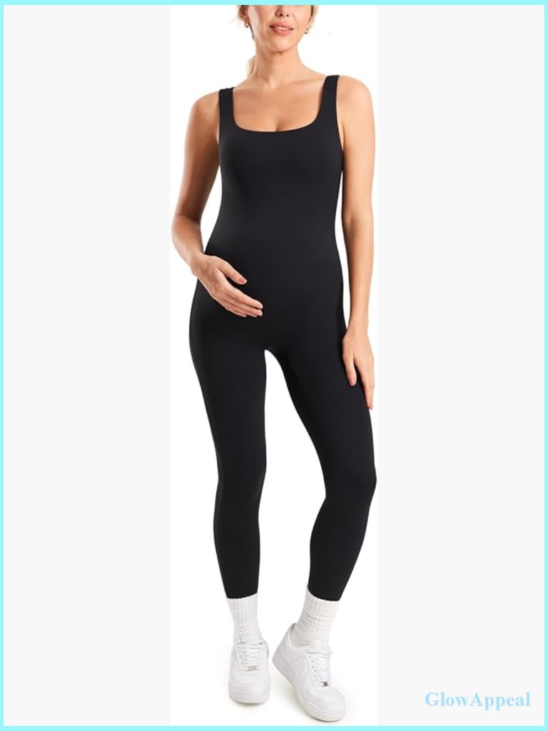 Maternity Jumpsuit Workout Romper Seamless Bodysuit Square Neck Tank Top